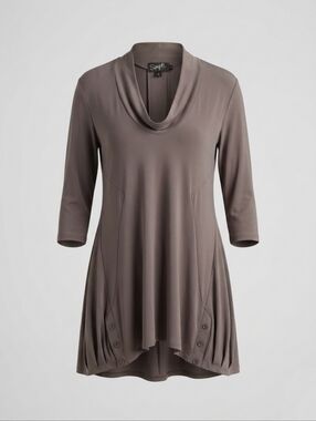 Sympli Cowl Neck Tunic Jersey Dress Taupe Womne's Size 10 Lagenlook Neutral